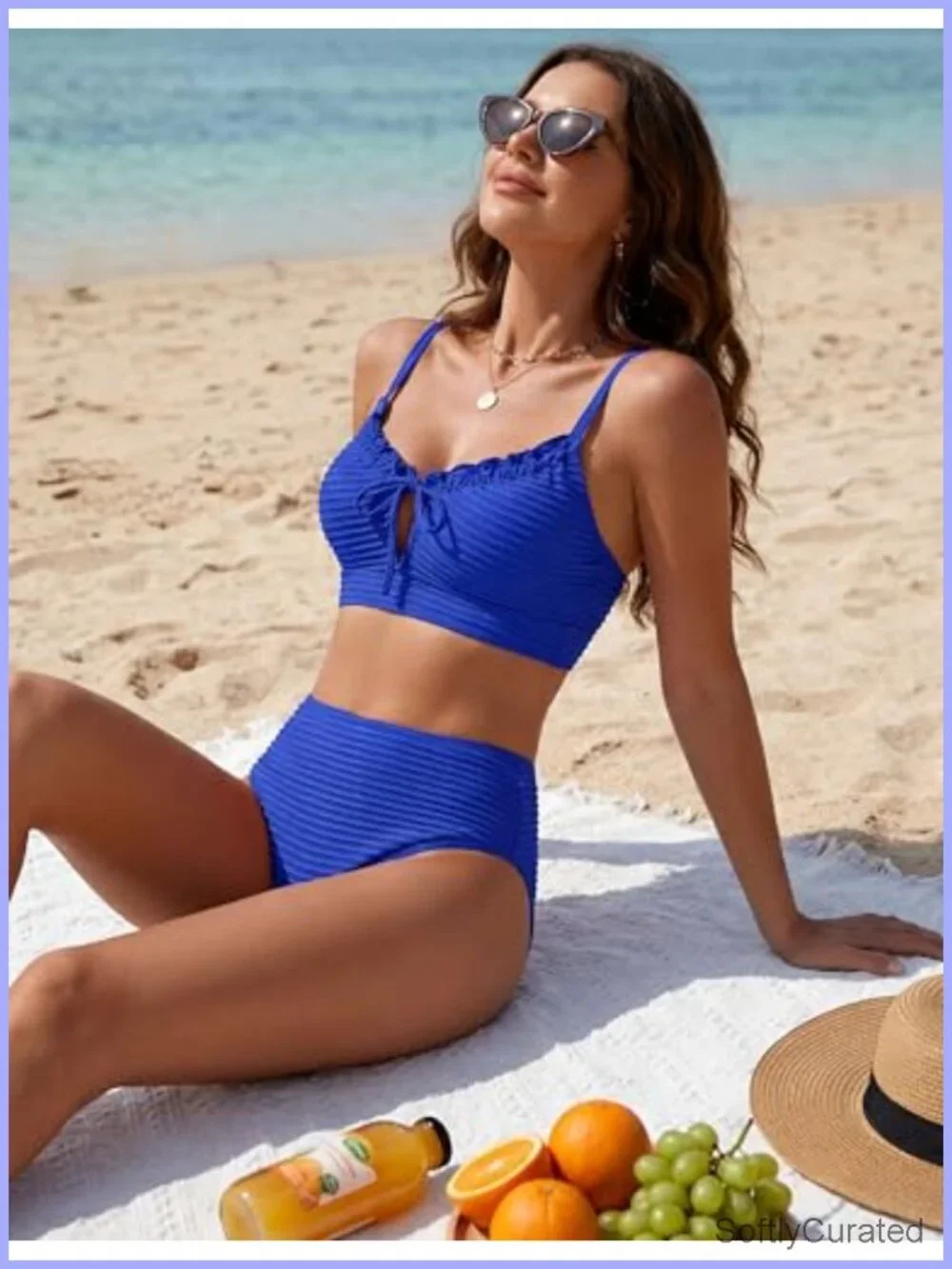 High Waisted Bikini Set Tummy Control Textured Ribbed Two Piece Swimsuits Tie